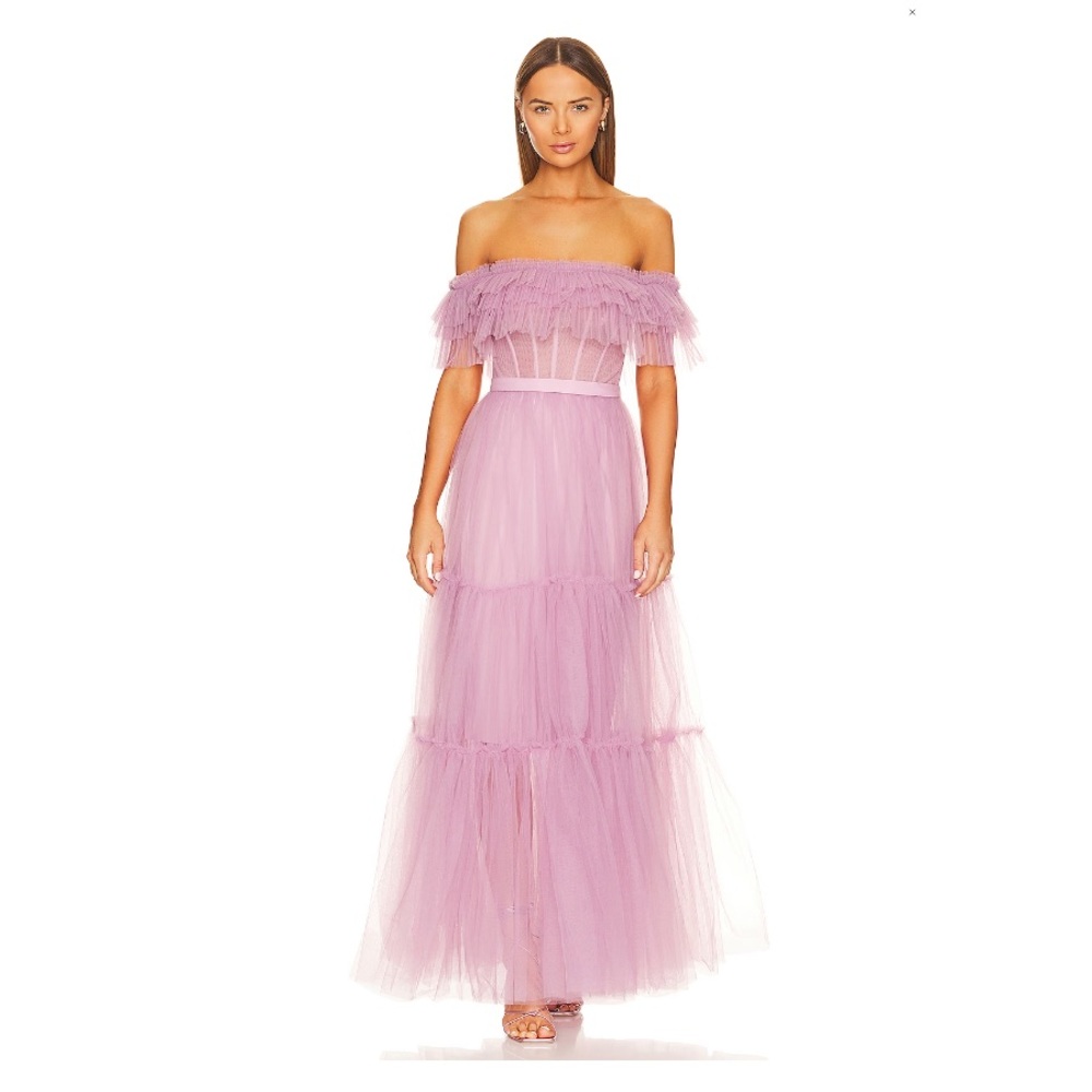Off Shoulder Tiered BCBGMaxAzria Gown in Lavendar